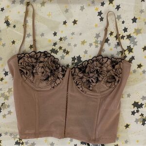 NWT White Fox Tan Embroidered Corset Whimsygoth Bustier Top M Medium